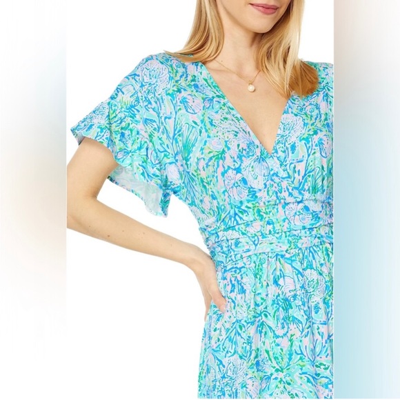 NWT Lilly Pulitzer Juliet Ruffle Maxi Dress Surf Blue Soleil It On Me XL new - Picture 3 of 4